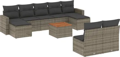 Produktbild von vidaXL 10-tlg. Garten-Sofagarnitur mit Kissen Grau Poly Rattan