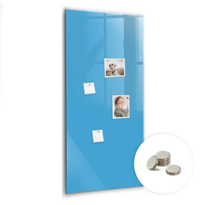 Obrázek produktu pro Magnetická Tabule na Zeď Skleněná - Memo Board Kleněnou Přední Stranou - 5 magnetů v balení - 60x120 cm - Barva modrá