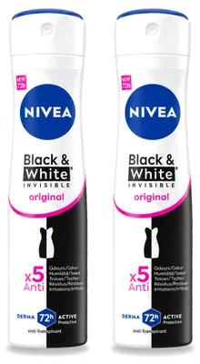 Image de 2 x Déodorant anti-transpirant NIVEA Invisible Black & White, spray, 150 ml - Pack avantage - 2 pièces