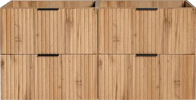 Produktbild von Waschbeckenunterschrank hängend - Streifenoptik - Holzfarben hell - 120 cm - ZEVARA