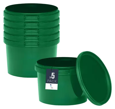Zdjęcie produktu dla BenBow wiadro z pokrywką 0,5L x5 zielone - bezpieczne dla żywności, wytrzymałe, szczelne, bezzapachowe - plastikowe wiadro z uchwytem - puste