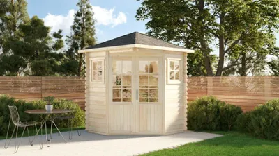 Produktbild von Alpholz Gartenhaus Set 5-Eck Sunny-A Imprägniert Pinie 225x225cm inkl. Dacheindeckung und Fußboden