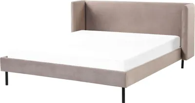 Obrázek produktu pro BELIANI Postel taupe sametové čalounění 160 x 200 cm černé nohy lamelový rošt čalouněné čelo ložnice