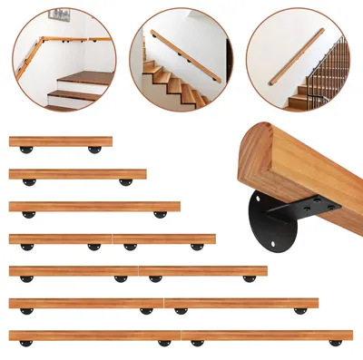 Obrázek produktu pro Dřevěné madlo na schodiště, vyrobené z masivního borového dřeva, délka 80 cm, průměr 5 cm, protiskluzové madlo vhodné pro schodiště, chodbu a koupelnu, včetně montážního příslušenství