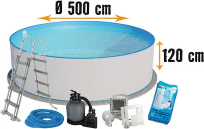 Produktbild von Aufstellpool Stahlwandpool-Set Planet Pool Exklusiv rund Ø 500x120 cm inkl. Sandfilteranlage, Leiter, Einbauskimmer, Filtersand & Anschlussschlauch weiss