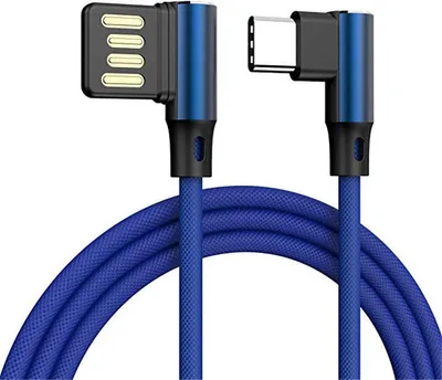 Produktbild von L geformter Winkelkopf Typ-C Aufladung Kabeldatenübertragungsadapter 2m für Telefon blau