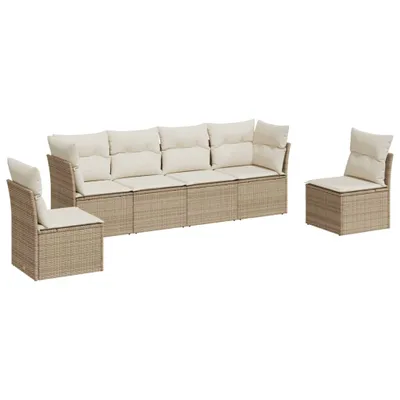 Produktbild von vidaXL 6-tlg. Garten-Sofagarnitur mit Kissen Beige Poly Rattan