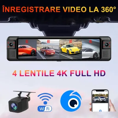 Zdjęcie produktu dla Lusterko wsteczne z wbudowaną kamerą samochodową RobiCam T90 4K, 4 kamery, Wi-Fi, system ADAS, system monitorowania martwego pola (BSD), tryb parkowania, czujnik G, obsługa karty microSD o pojemności do 128 GB