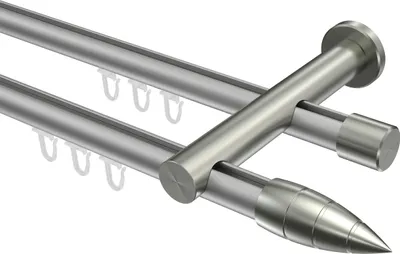 Produktbild von Interdeco Innenlaufstange / Gardinenstange mit Innenlauf Silbergrau / Edelstahl-Optik, Typ Platon Samanto (Rillenpatrone), 20 mm Ø 2-läufig, 420 cm