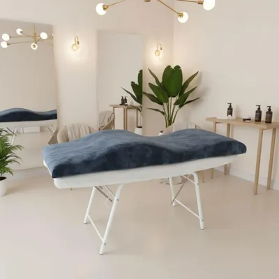 Produktbild von Wellenmatratze 180x60 cm mit Memory-Schaum & Veloursbezug – Anatomische Matratze für Kosmetikliege, Wimpernverlängerung & PMU, graublau