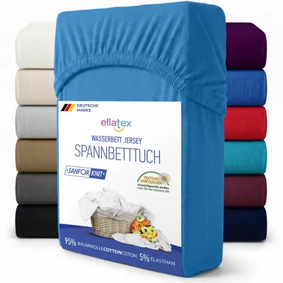 Produktbild von EllaTex Premium Spannbettlaken 200x220–220x240 Baumwolle-Elasthan 200 g/m² – Spannbetttuch 40 cm Steg, Boxspringbett & Wasserbett XXL, Farbe: Royalblau