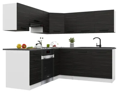 Obrázok produktu pre Belini Moderná kuchynská linka ITALIA 6 – kuchynský nábytok 360 cm, ebenové drevo – vstavaná kuchyňa so závesnými skrinkami, spodnými skrinkami a pracovnými doskami