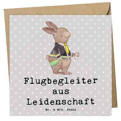Produktbild von Mr. & Mrs. Panda Grußkarte Flugbegleiter Leidenschaft - Grau Pastell - Geschenk, Steward, Beruf, Spruch, Klappkarte, Witzig, Lustig, anlasskarte, doppelkarte, faltkarte