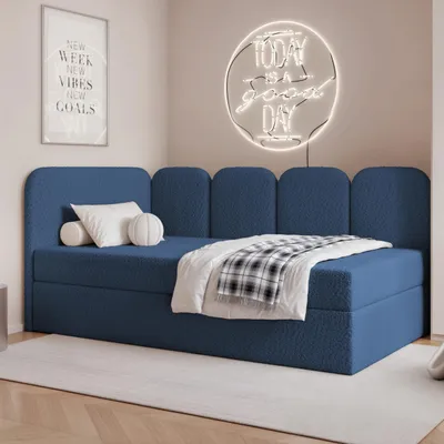 Produktbild von Jugendbett FINO 120x200 Links Bettkasten Bonellmatratze Blau Bouclé