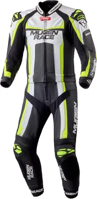 Zdjęcie produktu dla MUGENRACE Ibrido 2-częściowy skórzany kombinezon motocyklowy, czarny/biały/niebiesko-żółty, 56