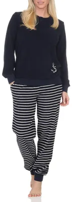 Obrázek produktu pro Dámské ručníkové pyžamo Normann v námořnickém vzhledu a s motivem kotvy - také v plus size velikosti ; námořnická modrá , 36