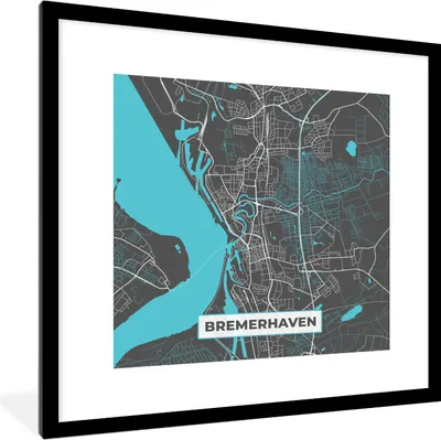 Produktbild von MuchoWow® Gerahmtes Poster Stadtplan - Bremerhaven - Deutschland - Karte 40x40 cm - Poster mit Schwarzem Bilderrahmen Wandposter Rahmen Foto Bilder - Poster - Plakat im Rahmen