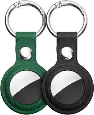 Image de Housse de protection en cuir PU, lot de 2, pour AirTags, avec mousqueton, porte-clés