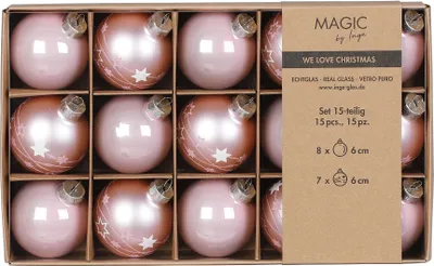 Produktbild von Weihnachtskugeln Glas 6cm Sterne Motiv 15 Stück - Lovely Magnolia