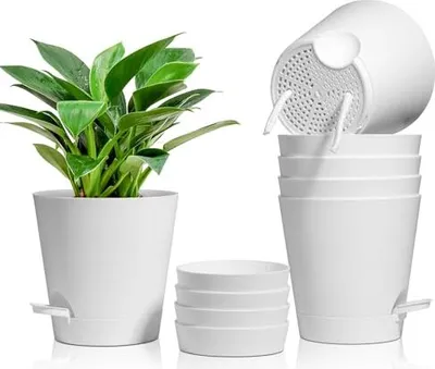 Produktbild von T4U 16,5 cm Plastikblumentopf-Wasserversorgungssystem, Set 6 Selbstbewässerungspläne Saucer, runde Pflanze Innenbalkon Gartenpflanzen Sukkulenten Kakt