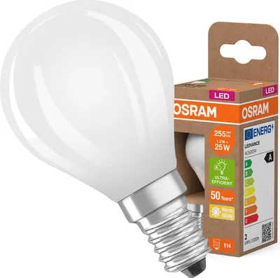 Zdjęcie produktu dla Żarówka LED P45 Kulka E14 1.2W = 25W 255lm 2700K Ciepła 330° 213lm/W CLASSIC ENERGY EFFICIENCY Osram
