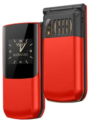Immagine prodotto di Avizar, cellulare pieghevole 4G con due schermi e tasto SOS, colore rosso