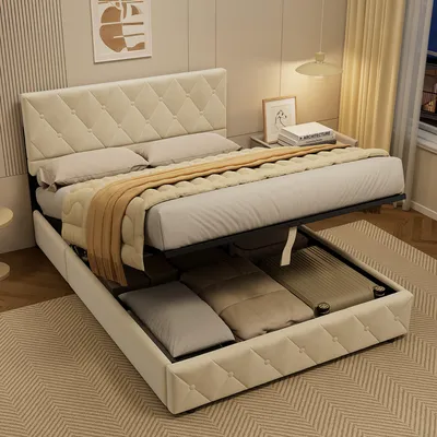 Produktbild von STILVORA Boxspringbett Polsterbett 140 x 200 cm Stauraumbett Bettgestell Jugendbett mit Bettkästen & Kopfteil & Lattenrost,Beige, ohne Matratze