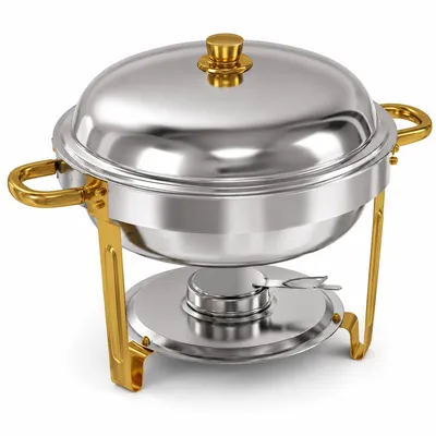 Produktbild von 4,5L Edelstahl Chafing Dish Set, rundes Buffet-Warmhaltegefäß 4-teilig mit Deckel, Speisenwärmer für Partys, Catering und Buffet, goldfarben