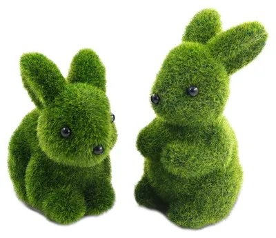 2 grüne Osterhasen aus beflocktem Harz, Figurendeko, 10x10x6 cm