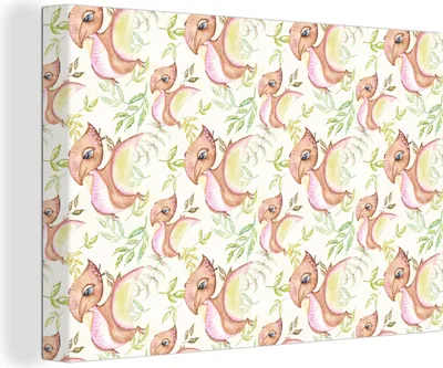 Produktbild von OneMillionCanvasses® - Leinwandbilder - 150x100 cm, Dinosaurier - Kinderzimmer - Muster - Mädchen - Kinder - Rosa, Wandbilder Kunstdruck Wanddekoration