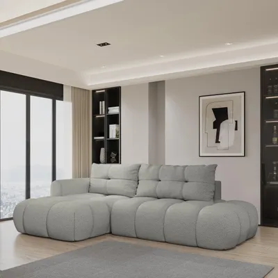 Produktbild von Masseno Ecksofa FLUMA L-S mit Schlaffunktion L-Form, Sofa mit Bettkasten, Wohnzimmersofa, Couch, Soffa, Bettsofa, Couchgarnitur- Hellgrau, QUELLE 83