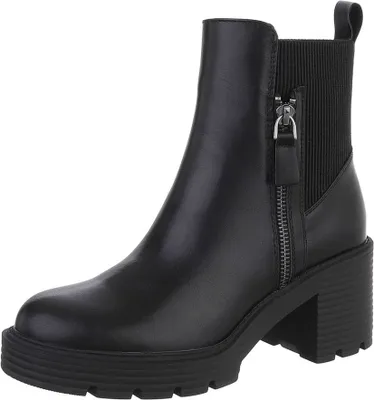 Produktbild von Ital-Design Damen Stiefeletten High-Heel Stiefeletten  Textiloptik, Lederoptik Plateaustiefeletten 87283991 Schwarz Gr.  38