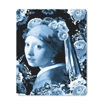 Produktbild von MuchoWow® Mauspad Mousepad Mädchen mit einem Perlenohrring - Rosen - Delfter Blau 30x40 cm - Mousepads - Maus Mat - Pad - Mausunterlage - Mausmatten