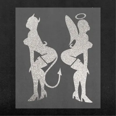 Produktbild von Sticker Aufkleber Engel und Teufel Silber 10x12cm