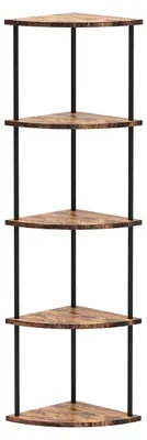 Image de Étagère d'angle - Étagère autoportante - 5 niveaux - 30 x 30 x 124 cm - Structure en bois - À assembler soi-même - Marron