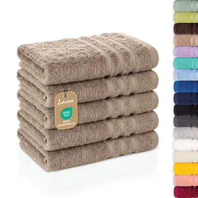 Produktbild von Lavea® 5er Set Gästehandtücher 30x50 cm, Weiche & Saugstarke Gästetücher aus 100% Baumwolle, Frottierserie Elena, Waschbar 60°C - Cappuccino