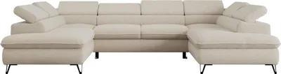 Produktbild von Ecksofa mit Schlaffunktion, Bettkasten, U-form, einstellbare Kopfstützen, Wohnzimmersofa - PETER U - Boucle - Beige