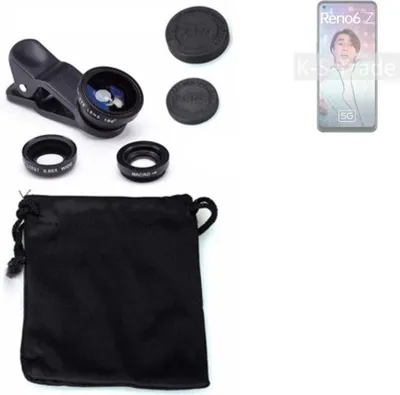 Produktbild von K-S-Trade Smartphone Kamera Linsen Set Kompatibel mit Oppo Reno6 Z 5G 3in1 Clip-On Kamera Adapter Macro Weitwinkel FishEye Fischauge Objektiv Linse