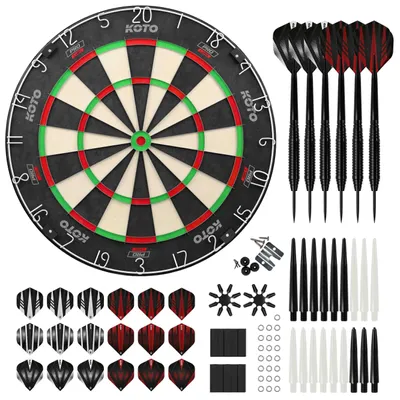 Produktbild von KOTO – King Pro Dartscheibe Set, Professionelle Dartscheibe mit KOTO Darts Zubehör Steeltip Schwarz, 90-teiliges Set