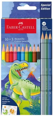 Obrázok produktu pre Pastelky "Dinosaurus", 10 farieb + 3 metalické farby, šesťhranné, FABER-CASTELL 111213