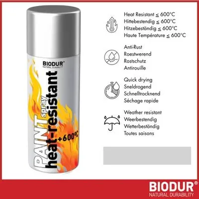 Productafbeelding van BIODUR Hittebestendige Siliconen Spuitverf - Zilver - 400ml - Tot 600°C - Anti-roest - Weersbestendig - Binnen/Buiten