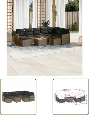 Produktbild von The Living Store 10-tlg. Garten-Sofagarnitur mit Kissen Grau Poly Rattan