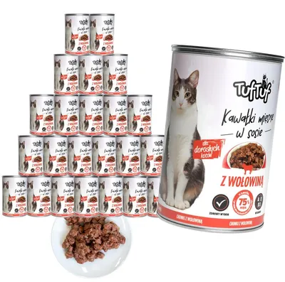 Produktbild von Tuftuf | Nasse Nahrung für Katzen - 24x415g - Fleischstücke mit Rindfleisch - 81% Feuchtigkeit - Nassfutter Katzen