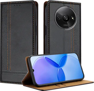Obrázek produktu pro Pouzdro pro Xiaomi Redmi A3 kožené flipové pouzdro s funkcí stojánku černé