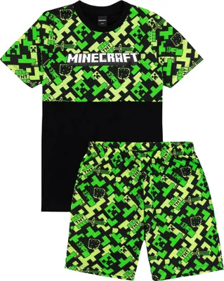 Produktbild von Minecraft - Schlafanzug mit Shorts für Kinder NS7115 (116) (Schwarz/Grün)