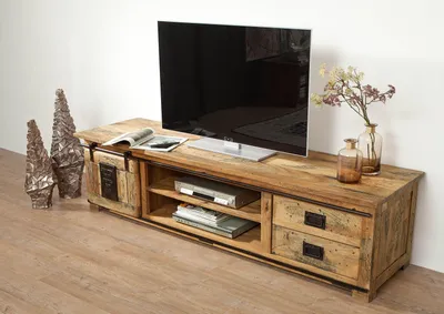 Produktbild von MASSIVMOEBEL24 TV-Board Mango 200x55x50 natur lackiert RAILWAY #136