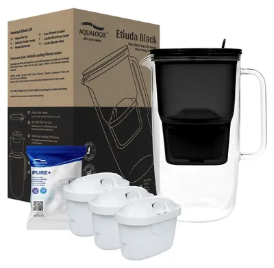 Obrázek produktu pro Skleněná filtrační karafa Etiuda, černá, 2,9 l + 3 filtrační vložky PURE+