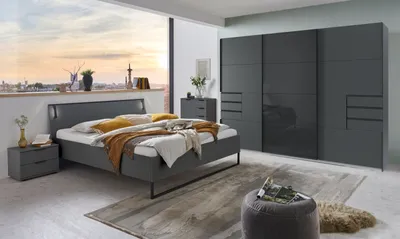 Produktbild von Schlafzimmer-Set >Tilburg< (5tlg.) Bett 188x92x210cm, Schrank, 2 Nachtkommoden, Kommode, Grafit