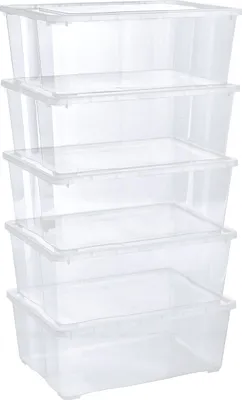 Produktbild von Kunststoff-Transporthüte, stapelbar, 5 Stück, transparent, für Kleidung, Schuhe, Spielzeug, Basteln