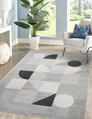 Produktbild von Kurzflorteppich GEO, Designer-Teppich für Wohnzimmer, Esszimmer und Schlafzimmer, Grau, 200x290cm